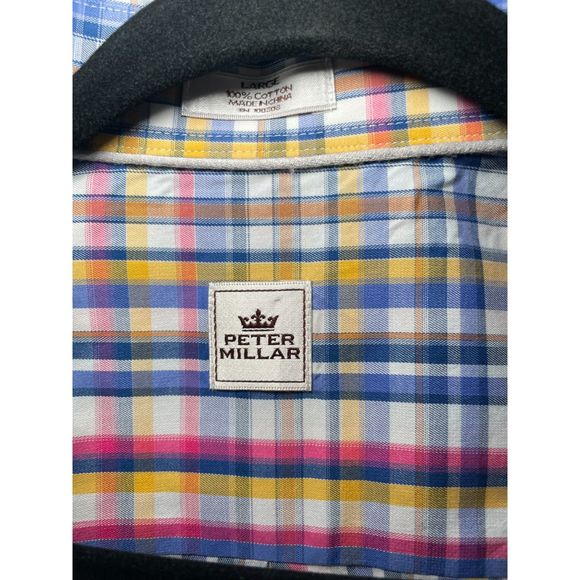 Peter Millar Mens Short Sleeved Button Up Plaid Casual Shirt Size L - Picture 4 of 4